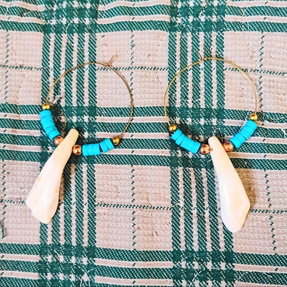 Handmade Jewelry - XL Buffalo Tooth + Turquoise Statement Hoops